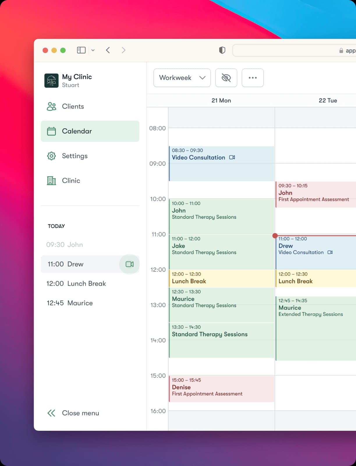 Screenshot of Konfidens practice management and EHR platform for therapists and counsellors
